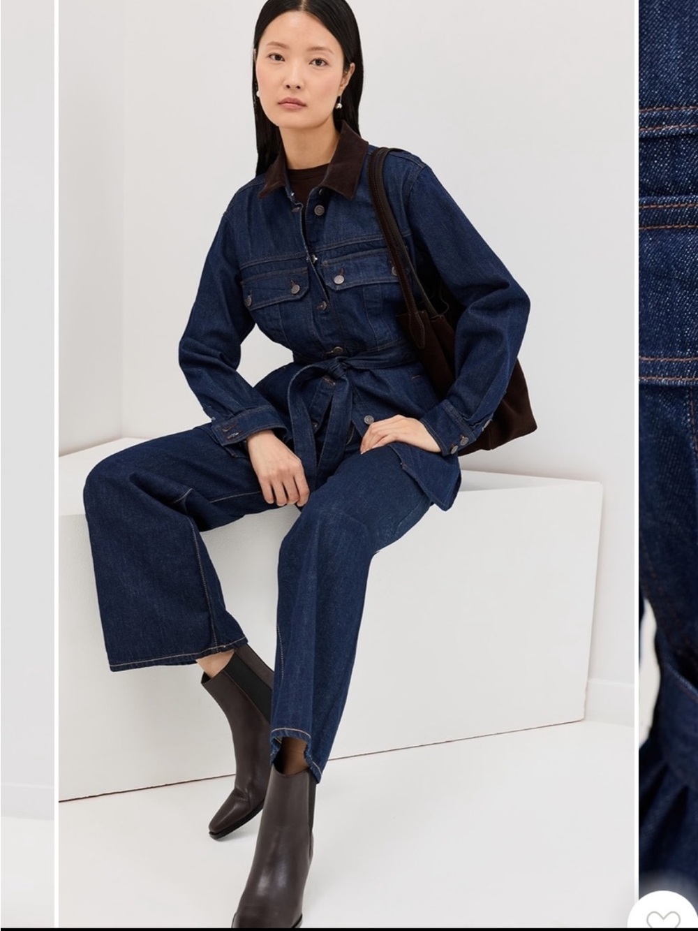 Veronica Beard Dark Blue Denim Tie-Waist Jacket with Brown Collar